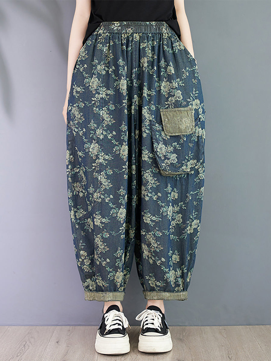 Women Summer Vintage Floral Spliced Harem Pants OO1023