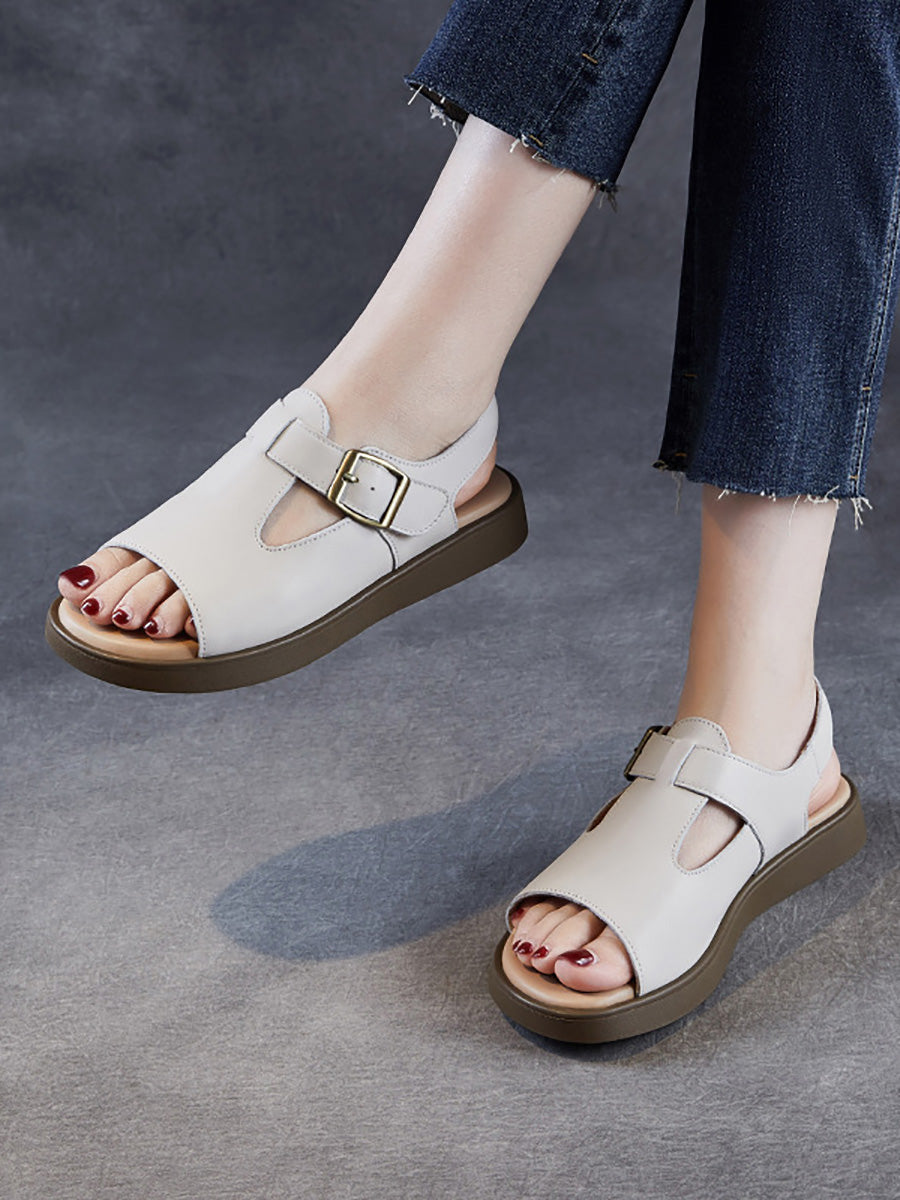 Summer Women Leather Open Soft Toe Sandals