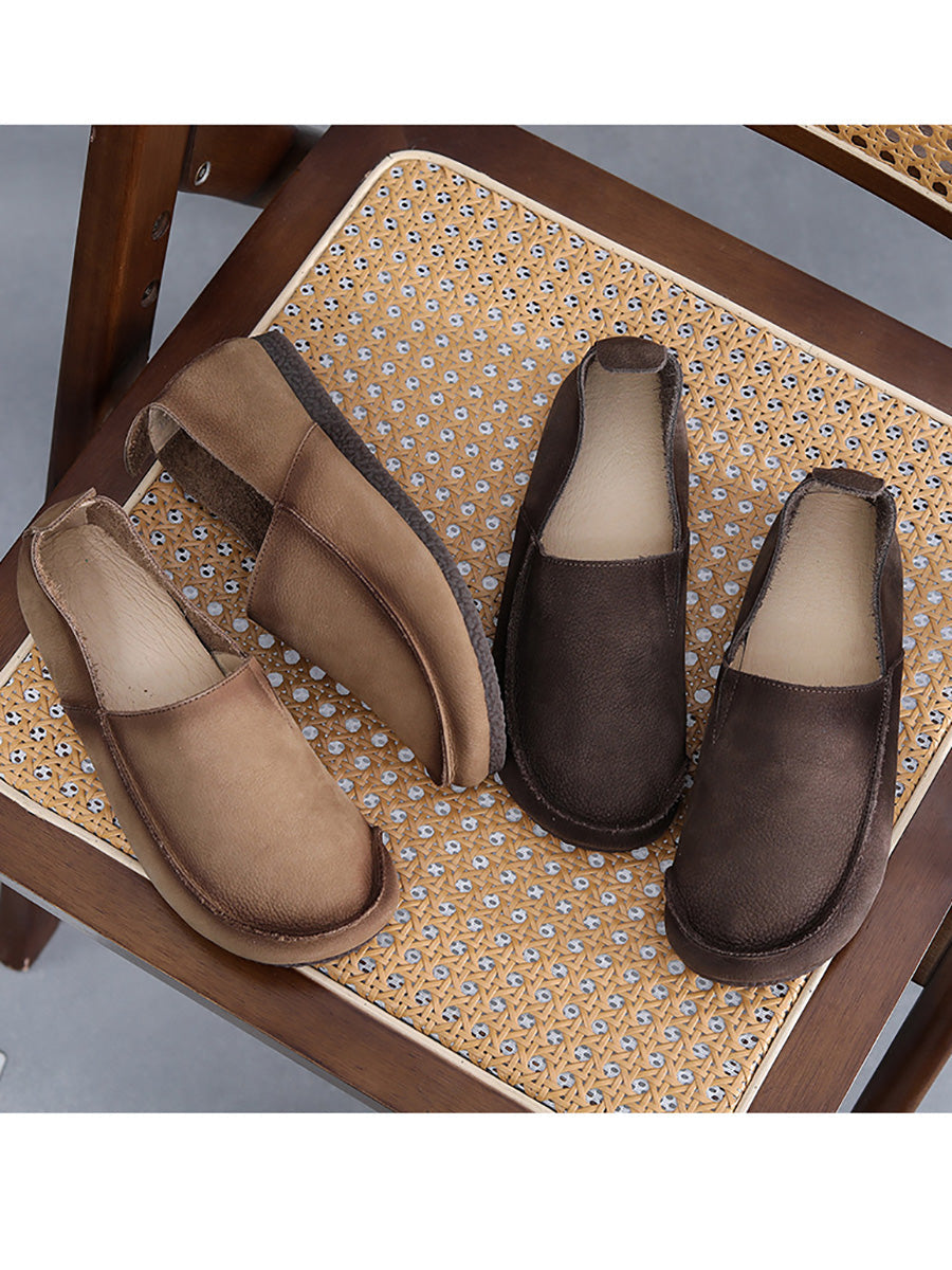 Leather Solid Women Shoes Summer Falt Retro