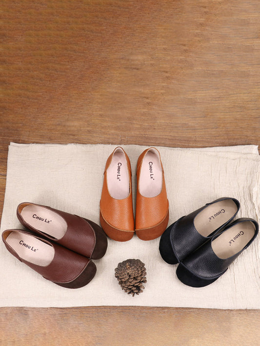 Women Summer Genuine Leather Spliced Flat Shoes AT1043