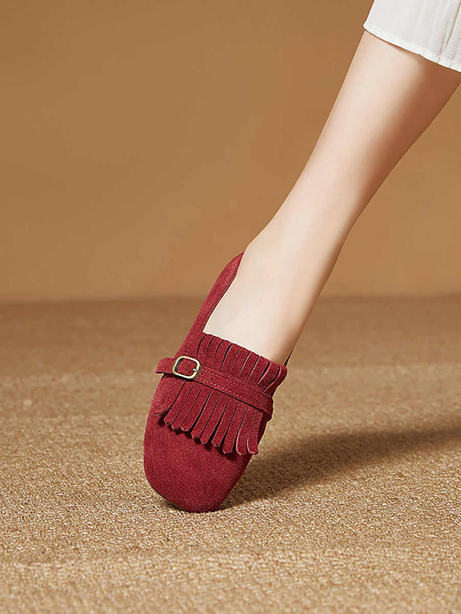 Women Summer Vintage Suede Leather Tassel Shoes IO1028