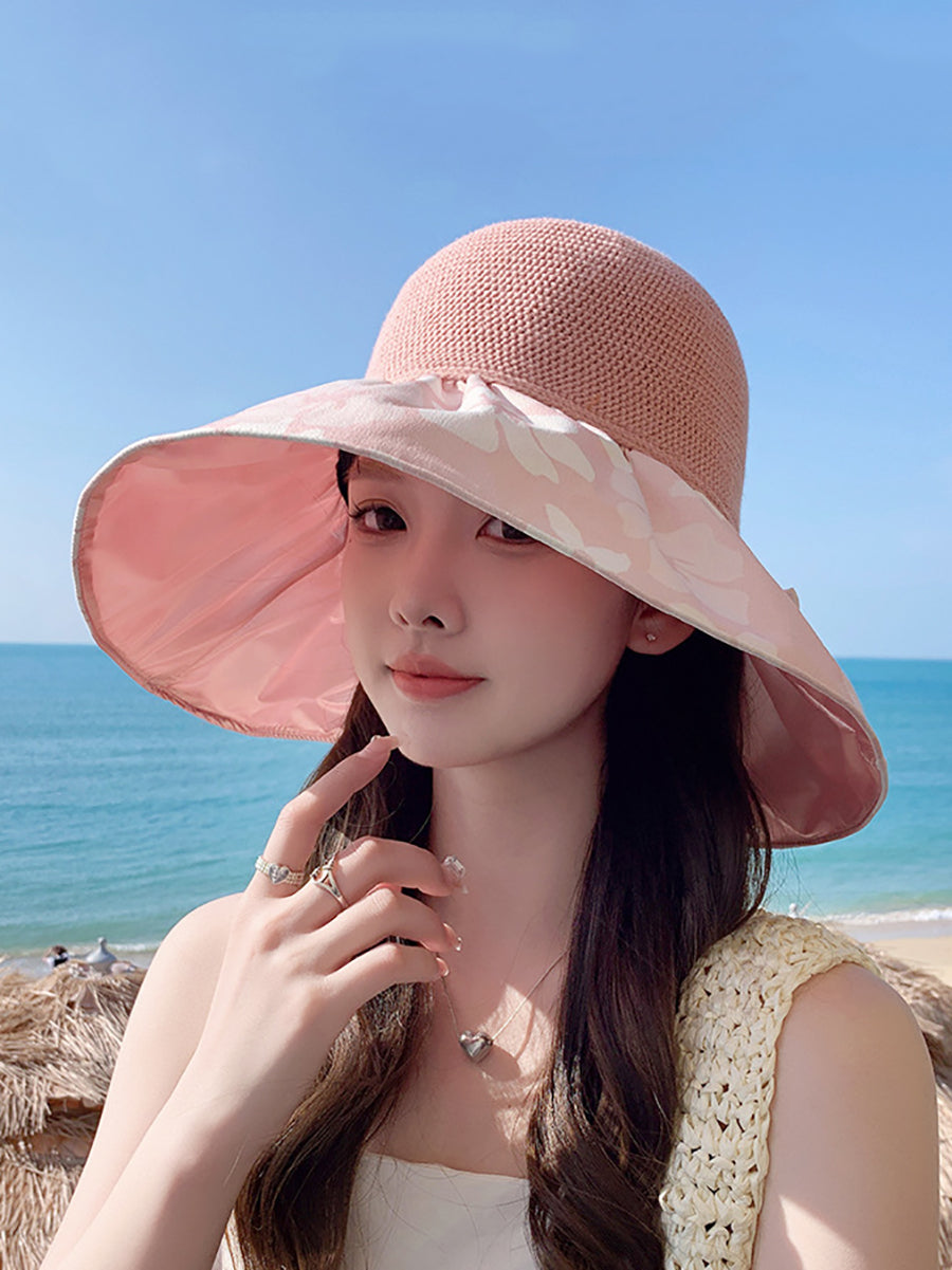 Women Summer Flower Spliced Bowknot Sunproof Hat AA1028