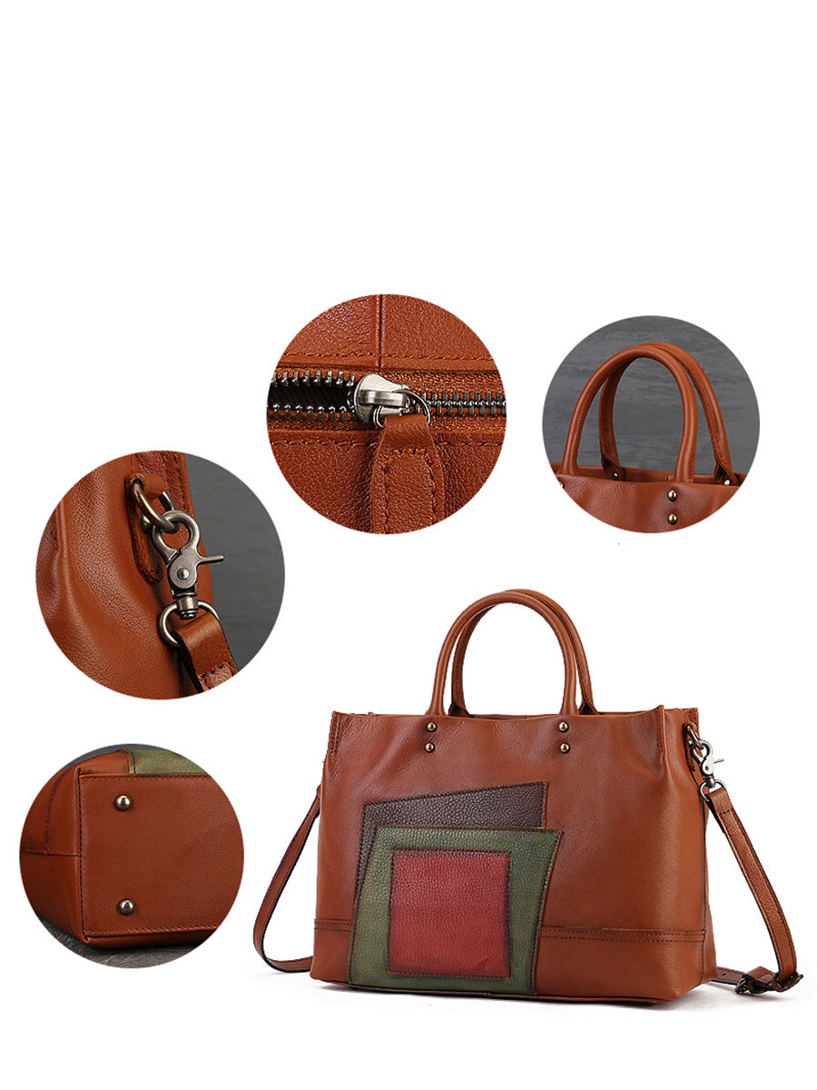 Women Leather Patchwork Large Capacity Hand Bag Shoulder Bag