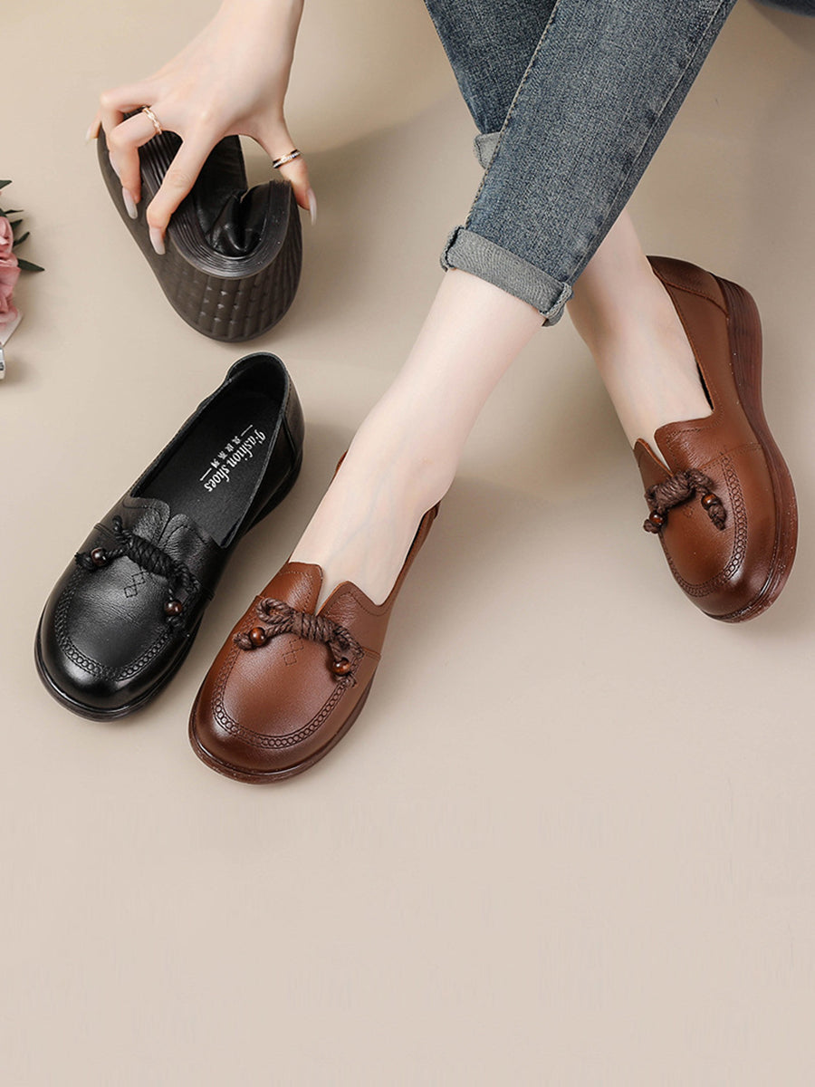 Women Autumn Genuine Leather Solid Platform Shoes AT1037