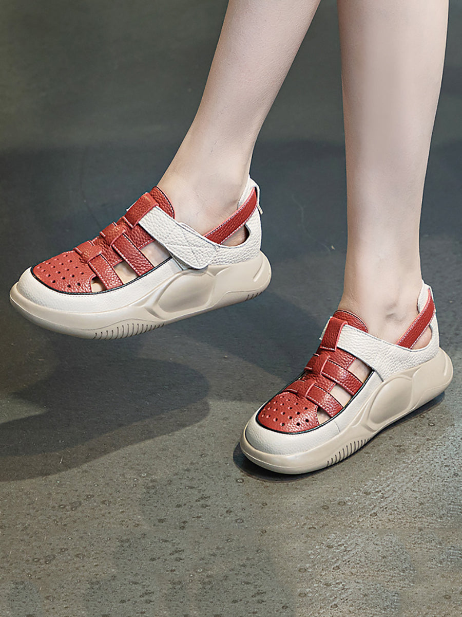 Women Summer Leather Colorblock Platform Sandals IO1027