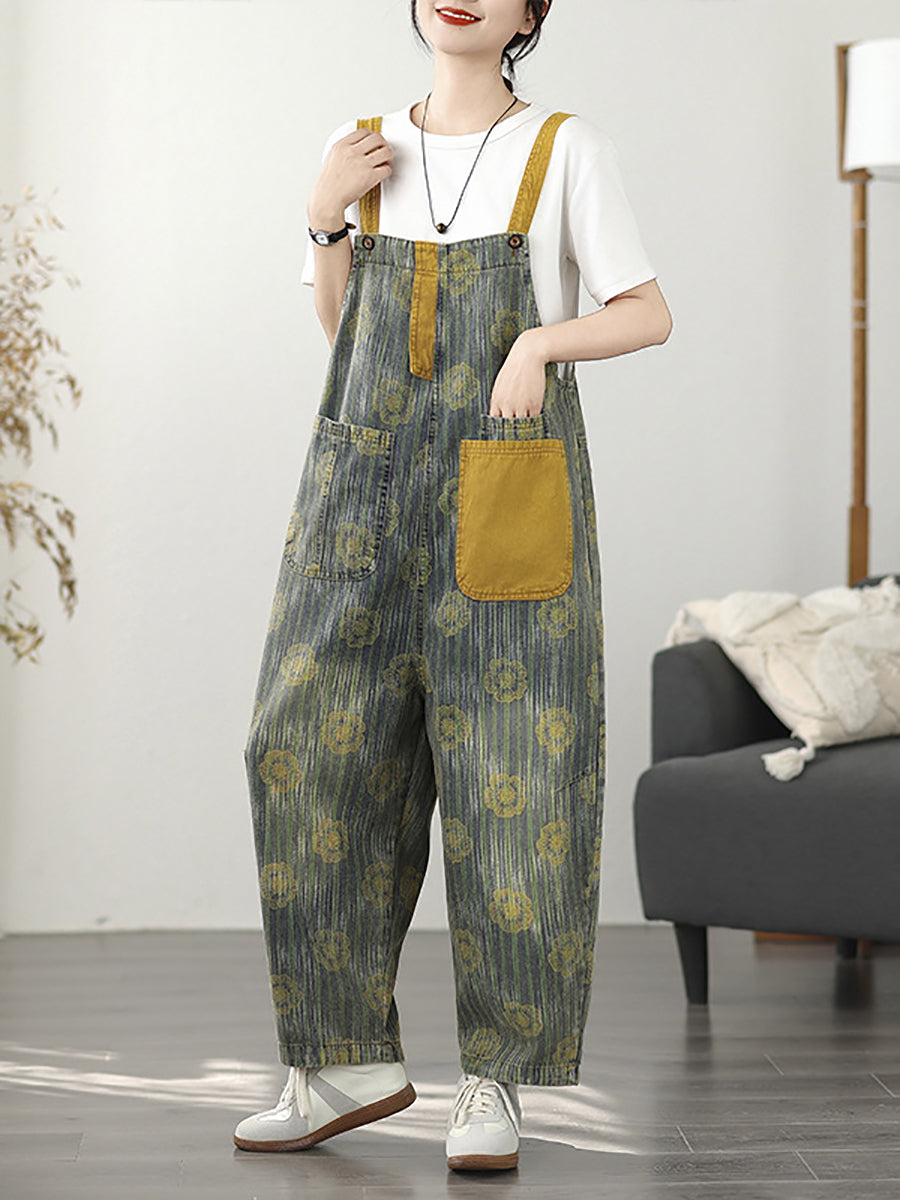 Women Denim Flower Stripe Fashion Jumpsuits Summer
