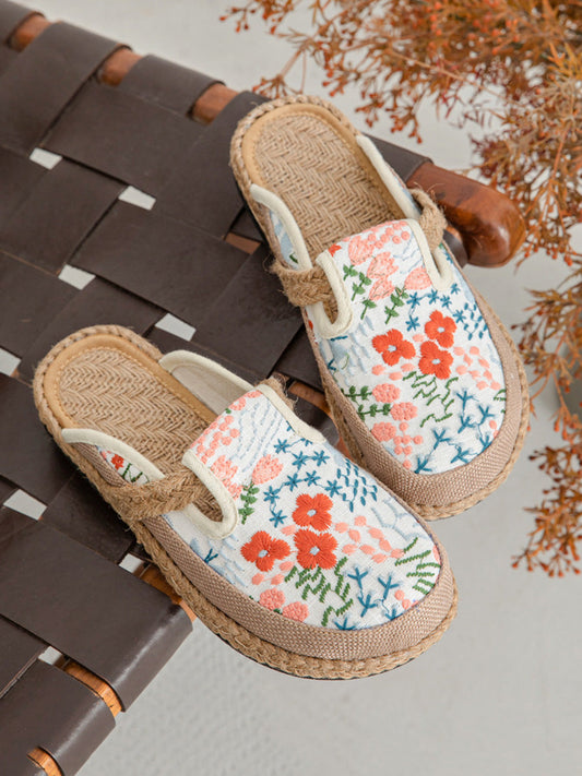 Cotton Women Slippers Flower Embroidery Summer Ethnic