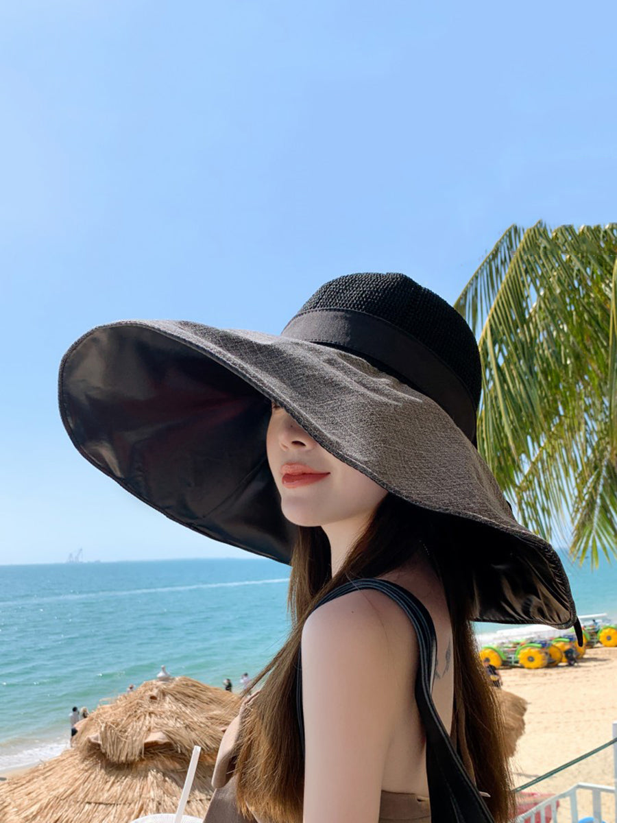 Women Casual Solid Large Brim Sunproof Hat XX1005