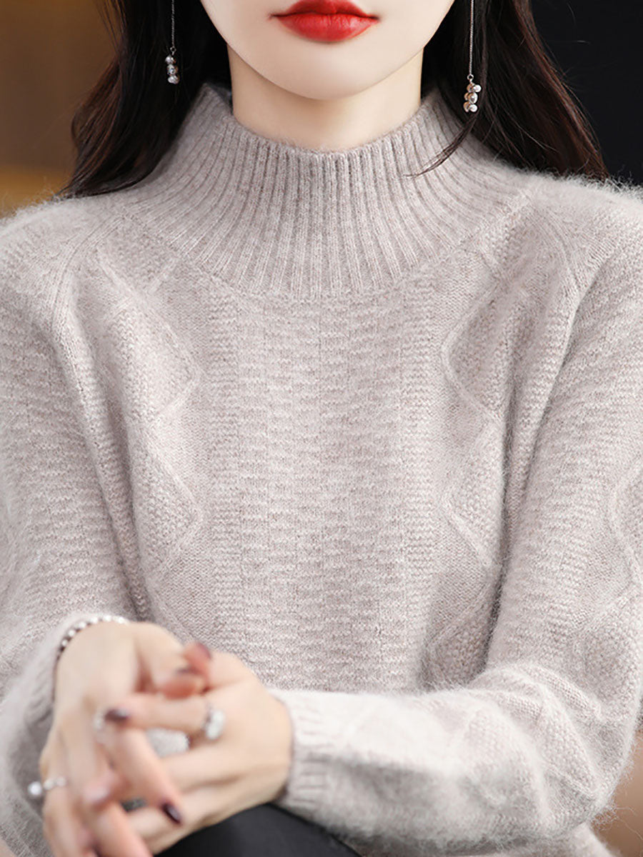 Women Autumn Half-Turtleneck Wool Twist Knit Sweater AX1031