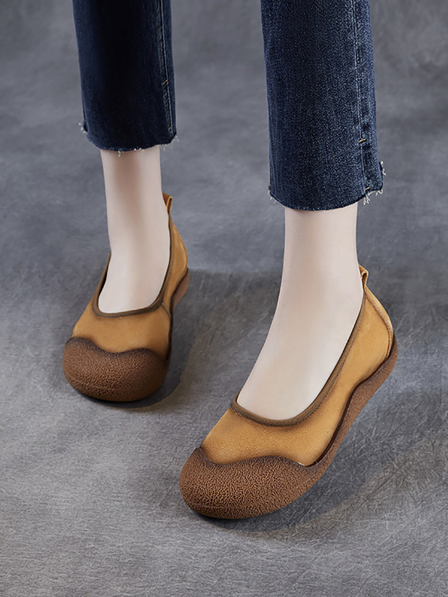 Colorblock Shoes Women Flat Genuine Summer Leather