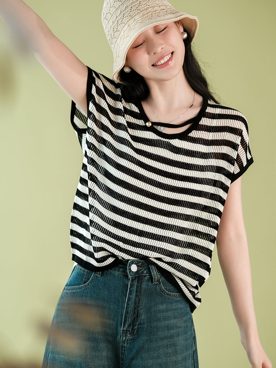 Women Summer Artsy O-Neck Solid Thin Shirt CX036