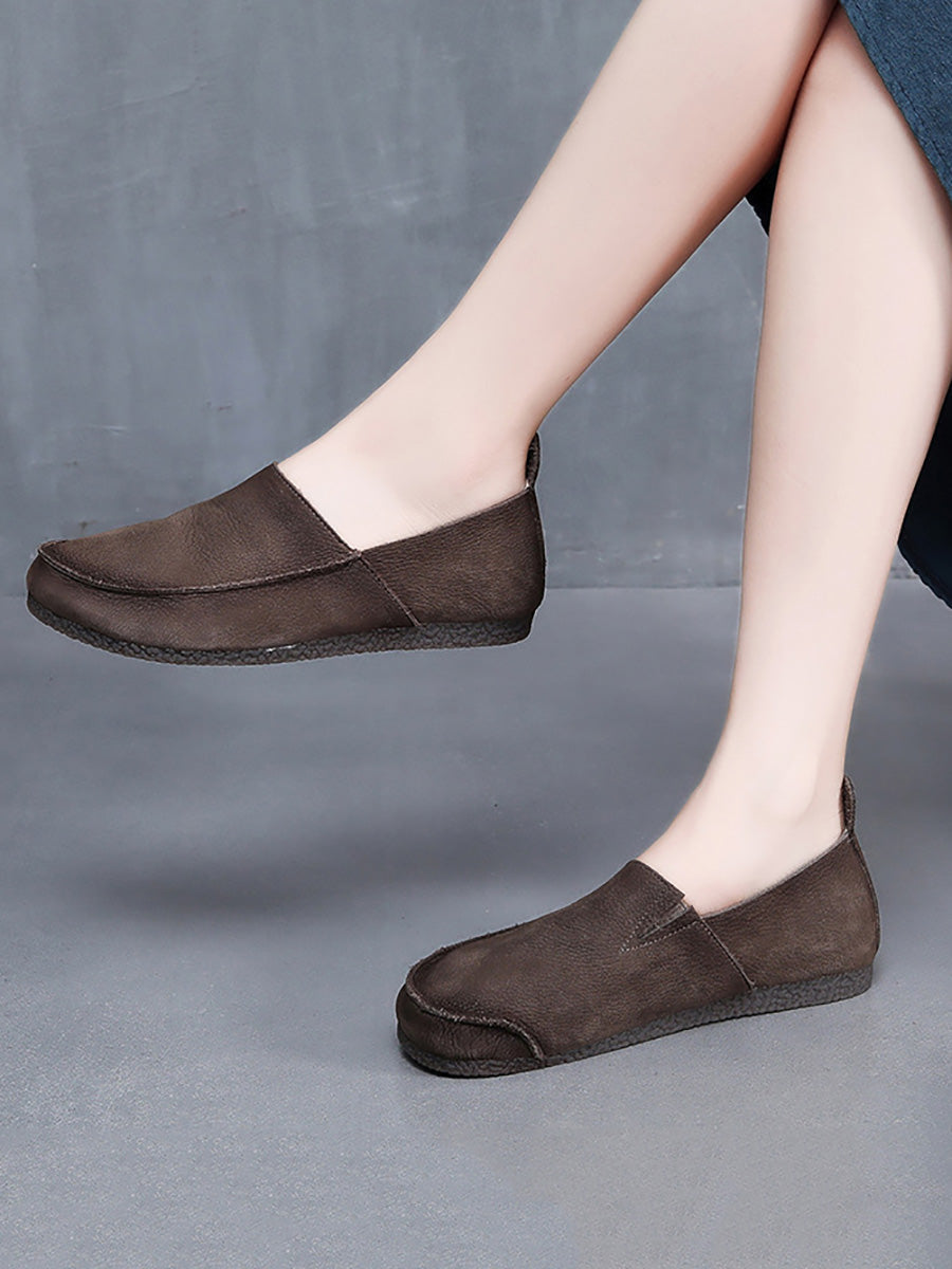 Leather Solid Women Shoes Summer Falt Retro