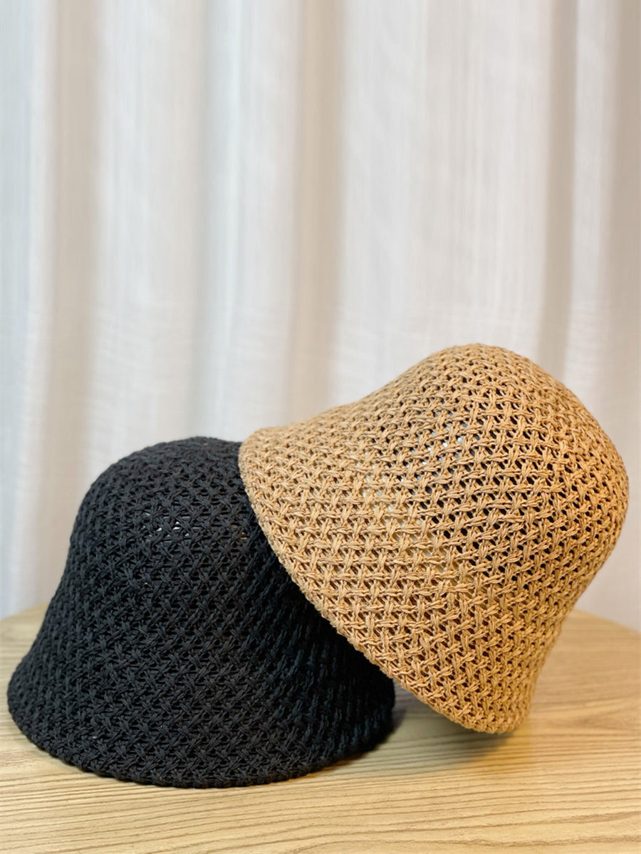 Women Summer Solid Weaven Bucket Hat WE1004