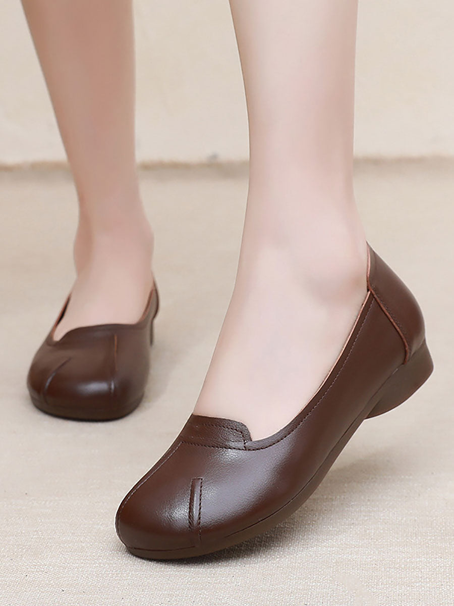 Women Summer Commute Solid Leather Spliced Low Heel Shoes AS1006