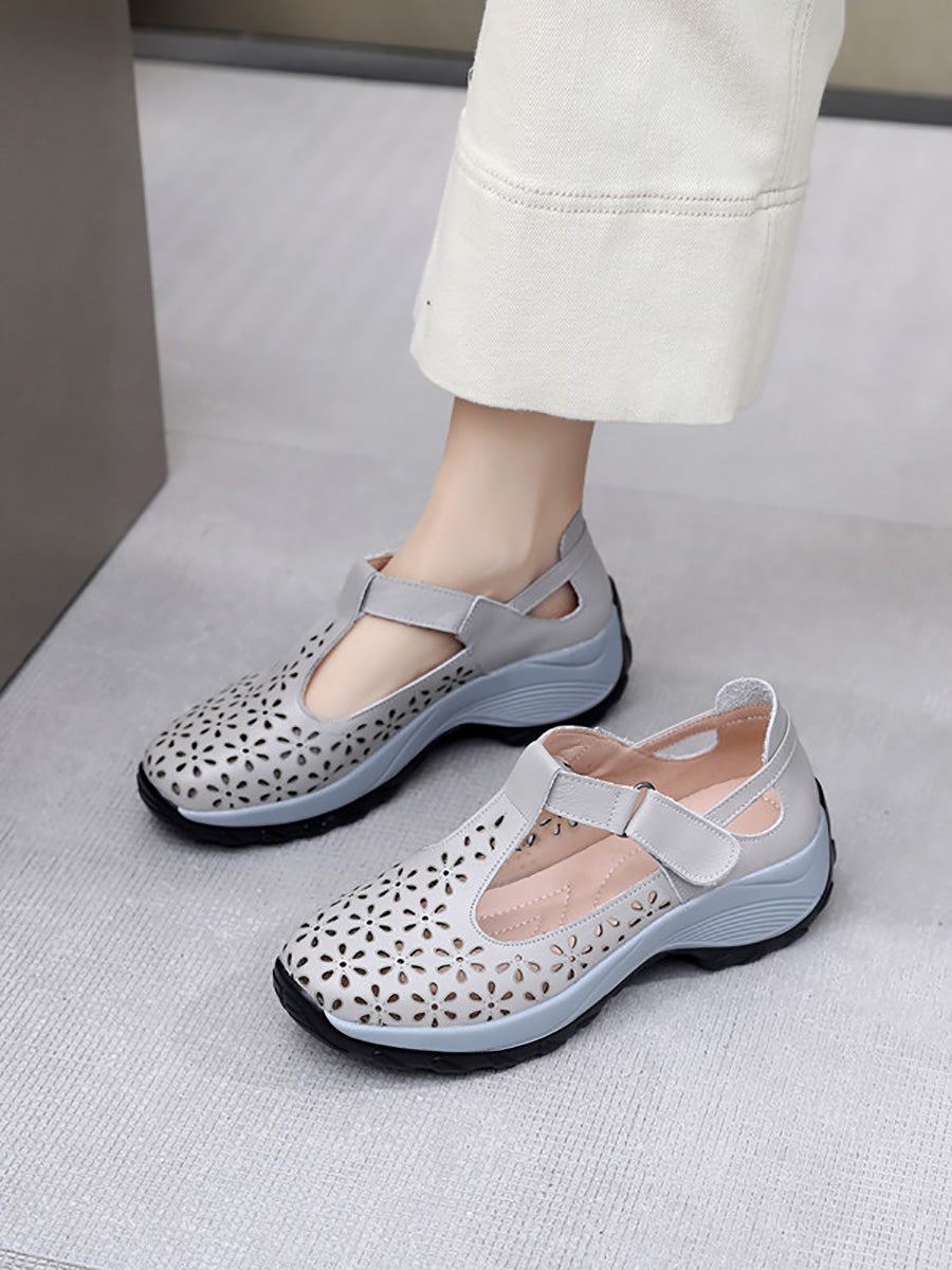 Women Summer Solid Leather Cutout Platform Shoes PA1025