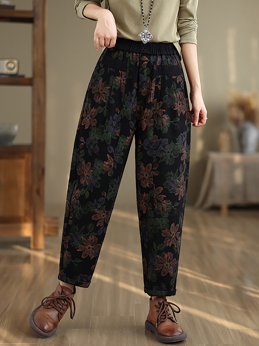 Women Autumn Vintage Flower Cotton Harem Pants AI1038