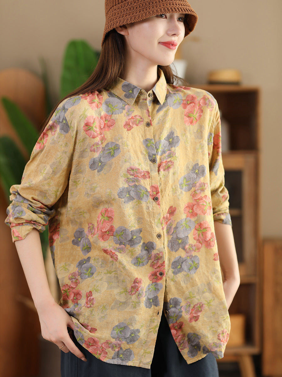 Women Autumn Vintage Flower Button-up Shirt AI1040