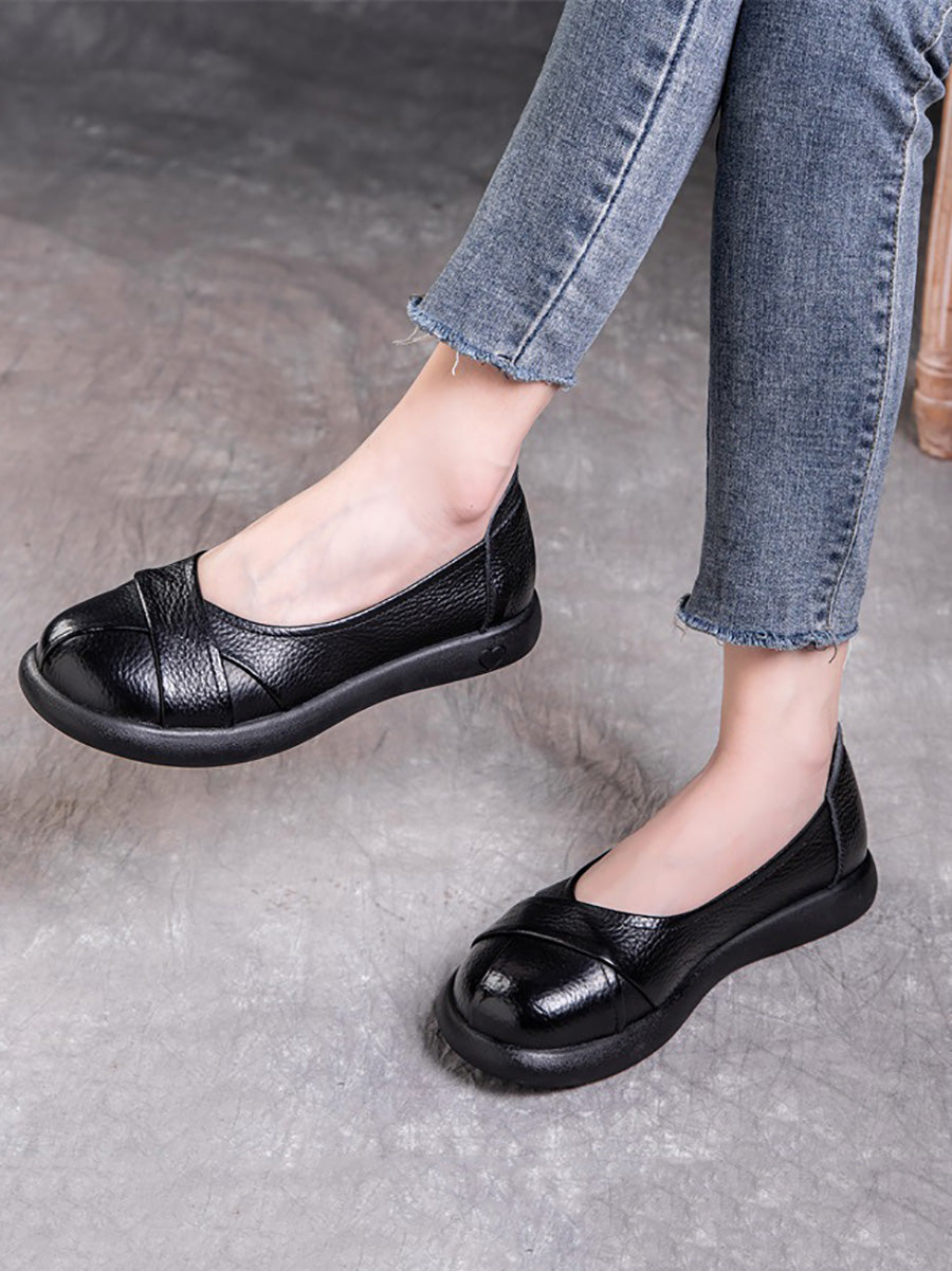 Flat Cross Spliced Shoes Women Leather Casual Genuine