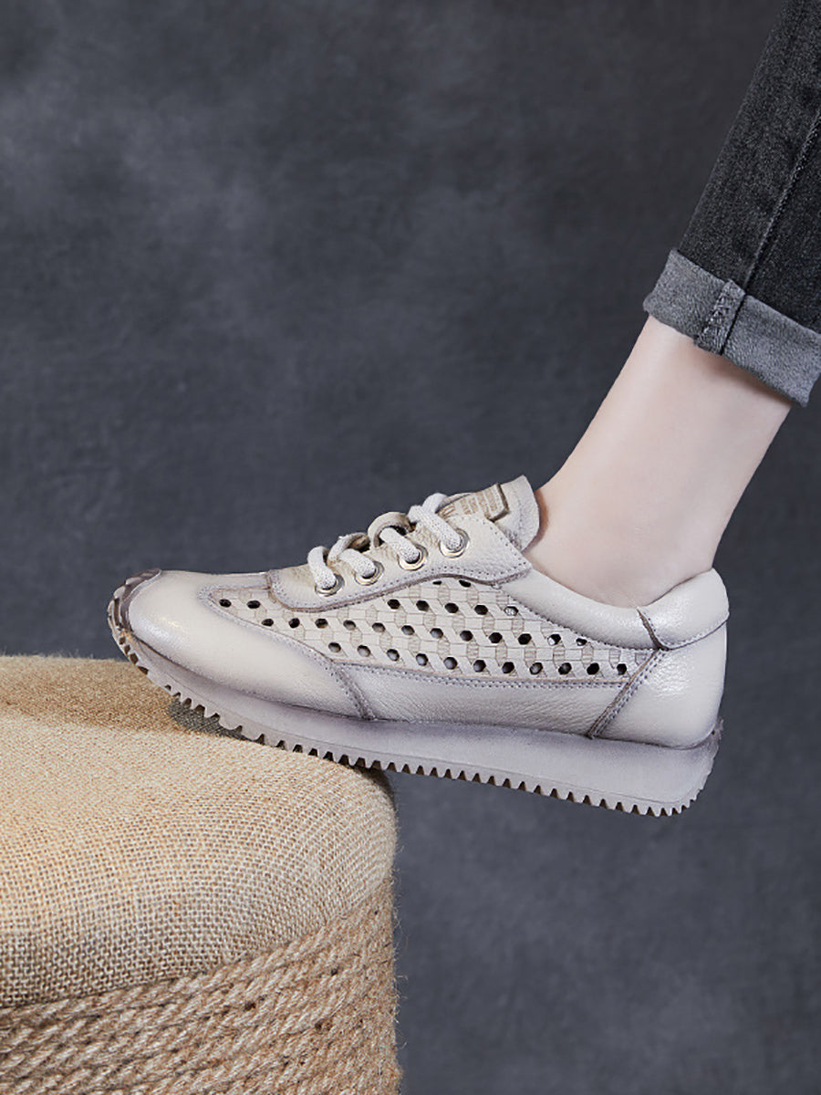 Chaussures d'été à plateforme découpées en cuir véritable pour femmes CV1034