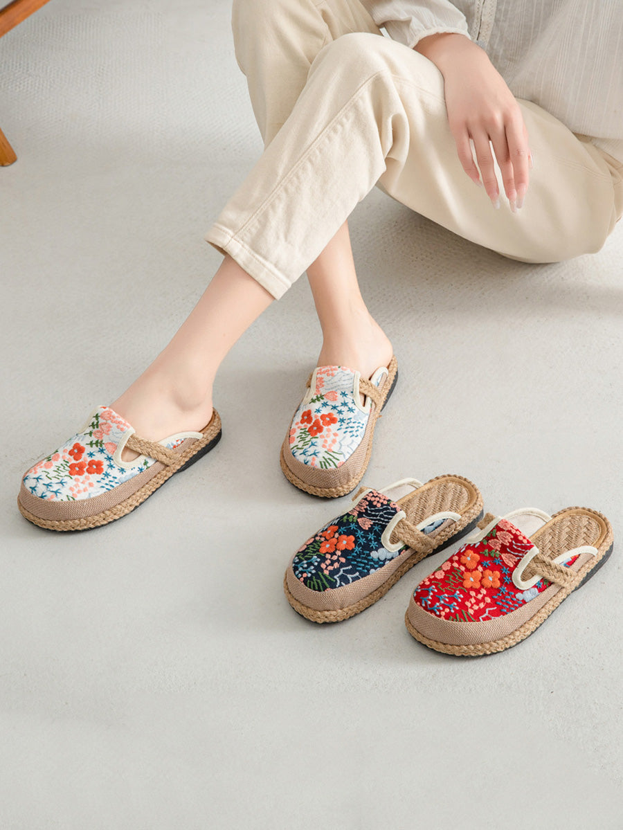 Cotton Women Slippers Flower Embroidery Summer Ethnic