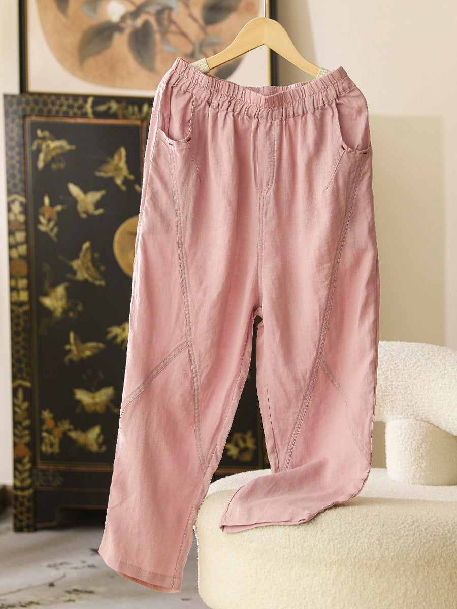 Women Summer Casual Solid Thin Ramie Harem Pants CX051