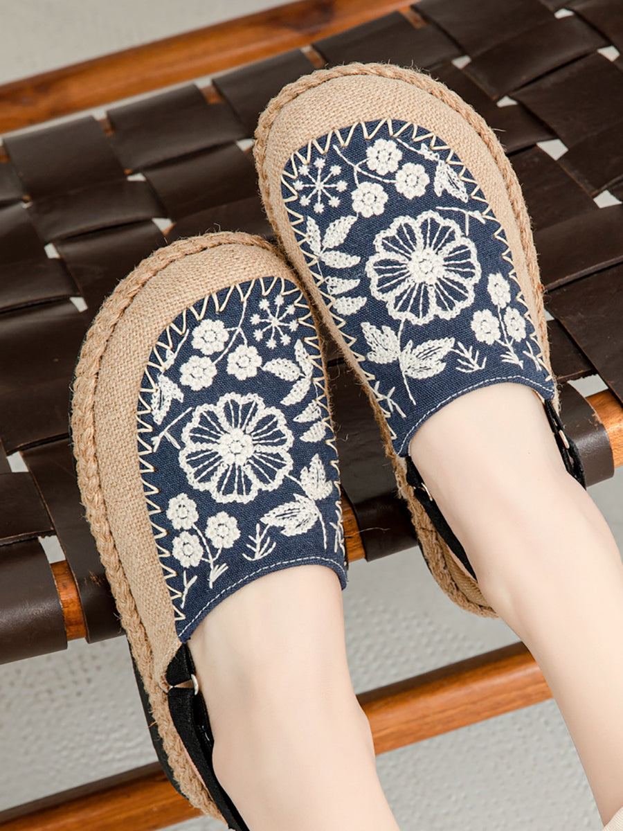 Embroidery Flower Women Linen Ethnic Sandals