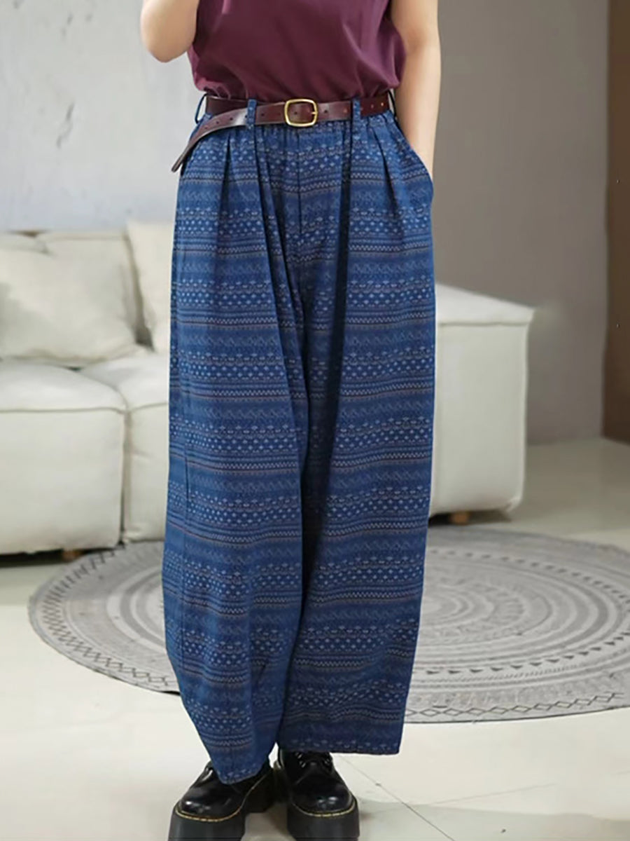 Women Summer Ethnic Print Straight-leg Loose Pants RR1025