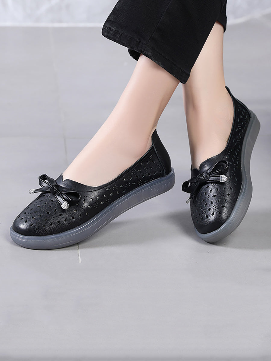 Women Casual Summer Solid Cutout Leather Flat Shoes KL1043