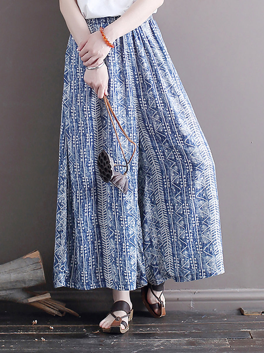 Women Summer Ethnic Batik Wide-leg Loose Pants LL001