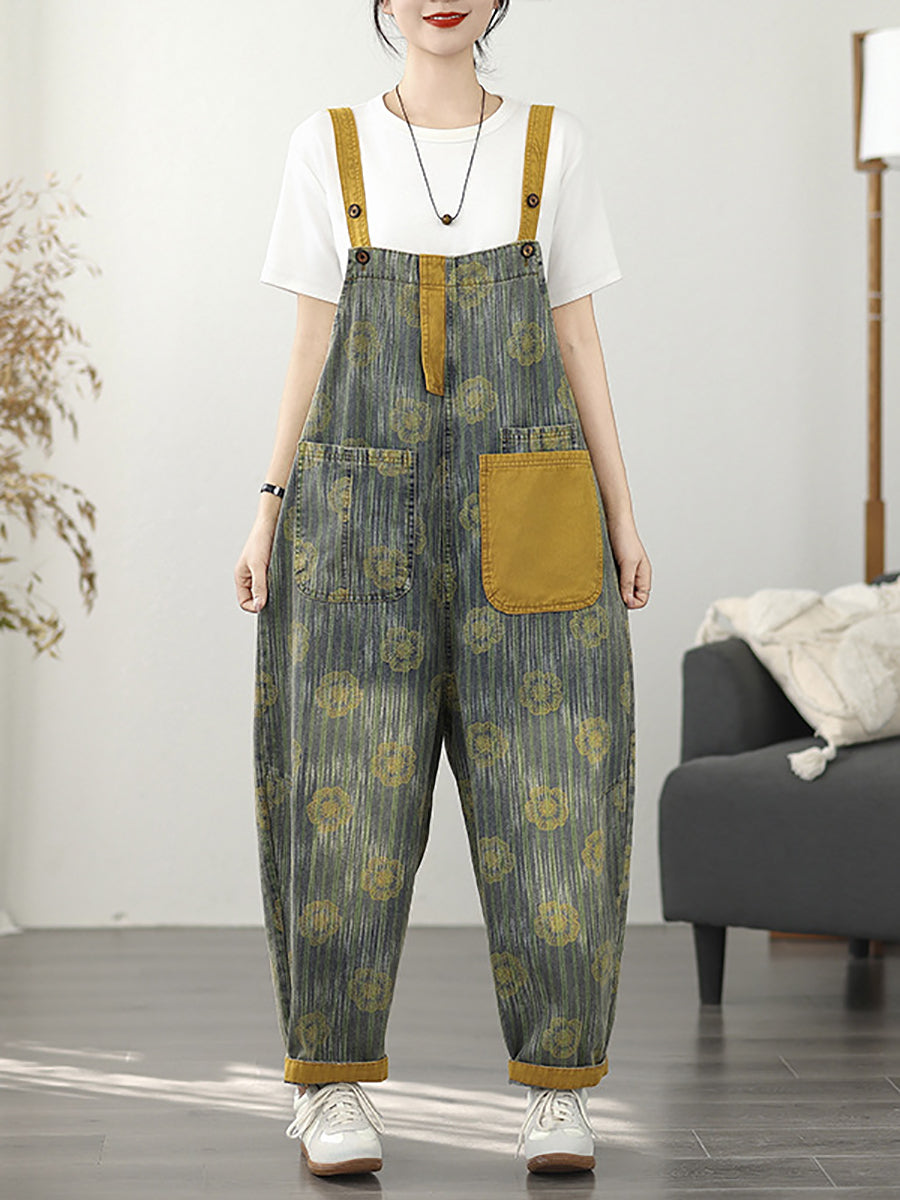 Women Denim Flower Stripe Fashion Jumpsuits Summer