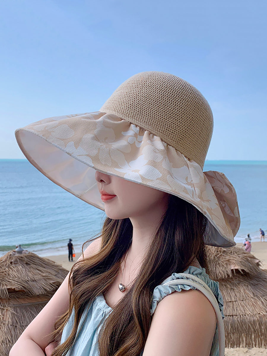 Women Summer Flower Spliced Bowknot Sunproof Hat AA1028