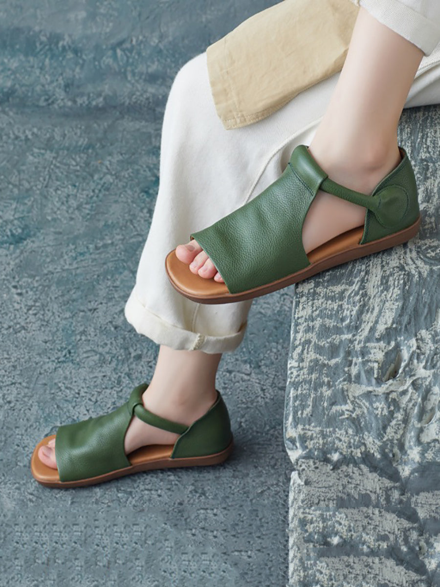 Women Summer Solid Casual Leather Flat Sandals UI1013