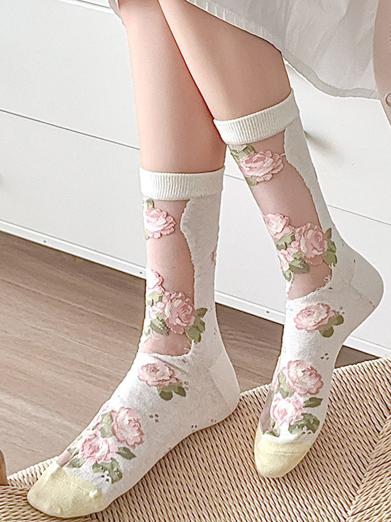 3 Paar Damen Elegante Dünne Socken mit Blumenspitze BN1032