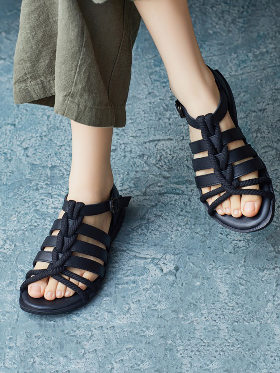 Women Summer Leather Spliced Rope Sandals UI1012