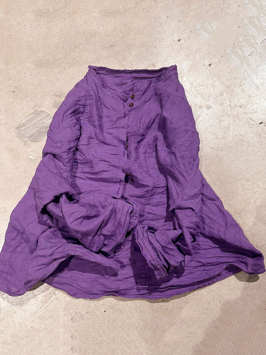 Blouse Vintage Women Collar Stand Ramie Solid Loose