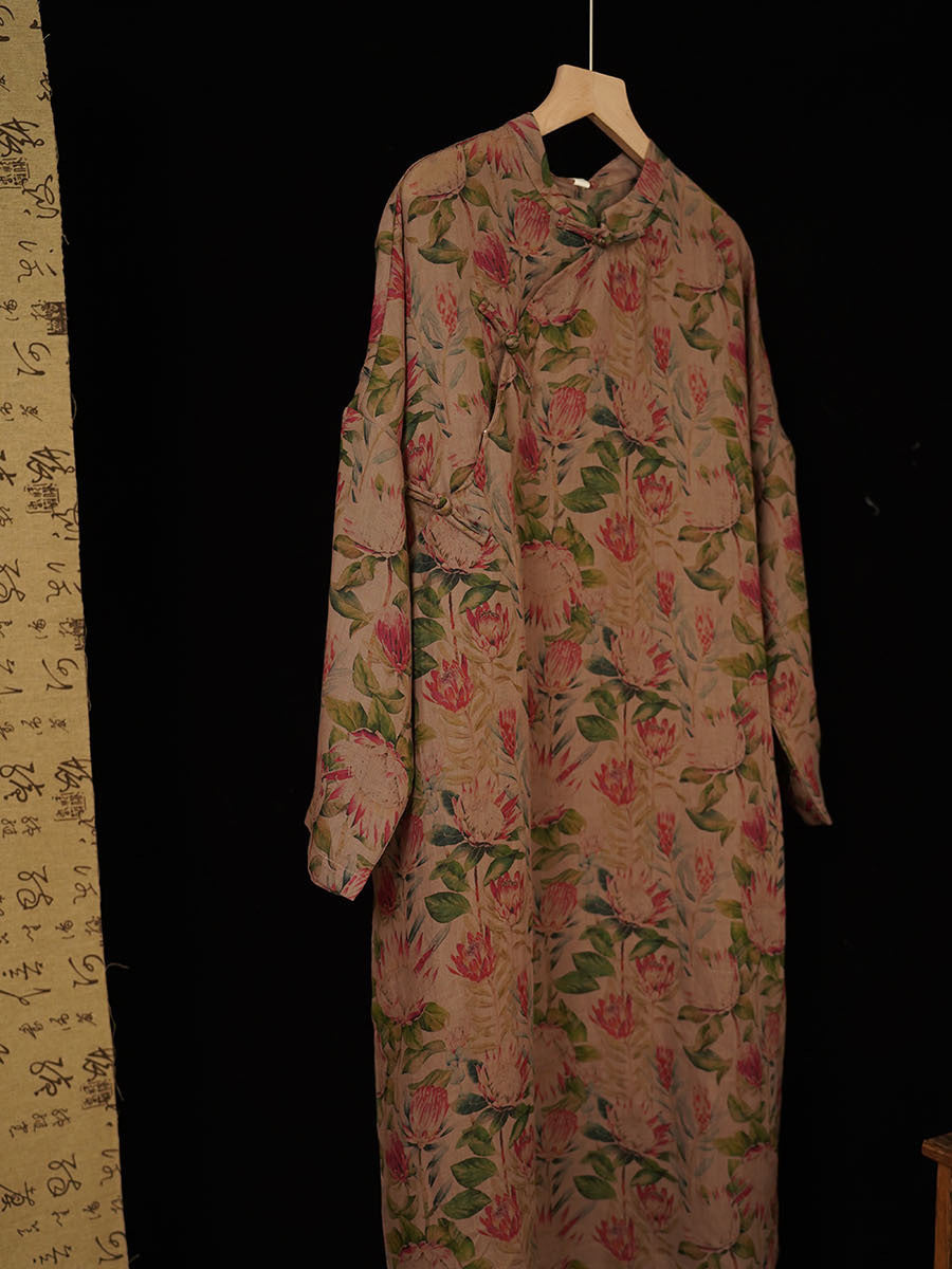 Robe d'été vintage en ramie avec boucle à fleurs pour femme IO1018