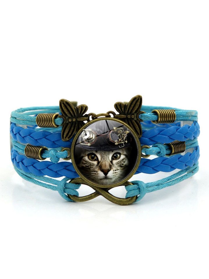 Casual Time Stone Cat Pattern Leather Multilayer Bracelet Fashion Women Jewelry cc30