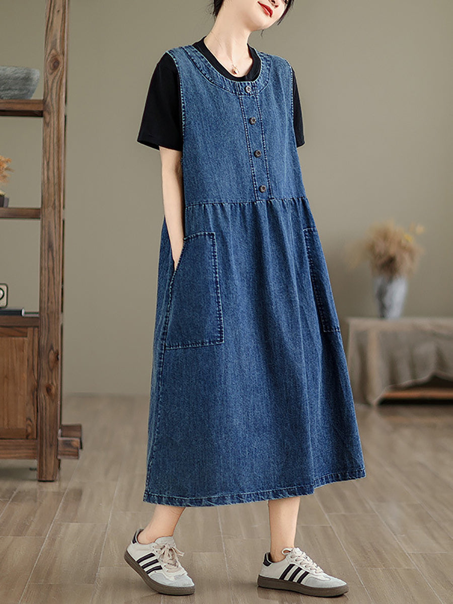 Women Casual Summer Solid Denim Vest Dress BN1012