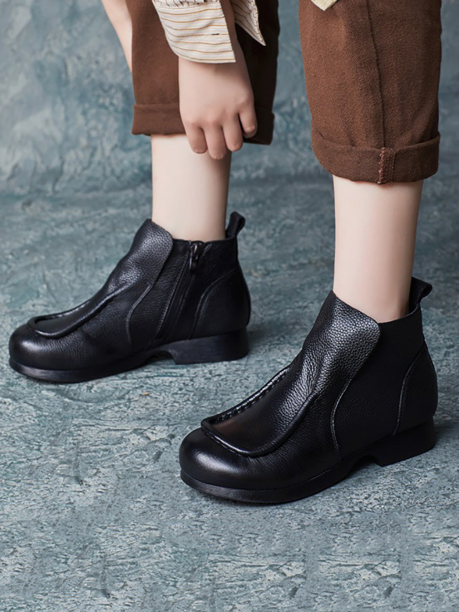 Women Autumn Soft Leather Zipper Low Heel Ankle Boots AH1058