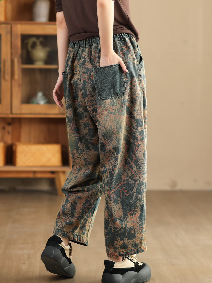 Women Casual  Tie-dye Autumn Strap Denim Harem Pants AI1028