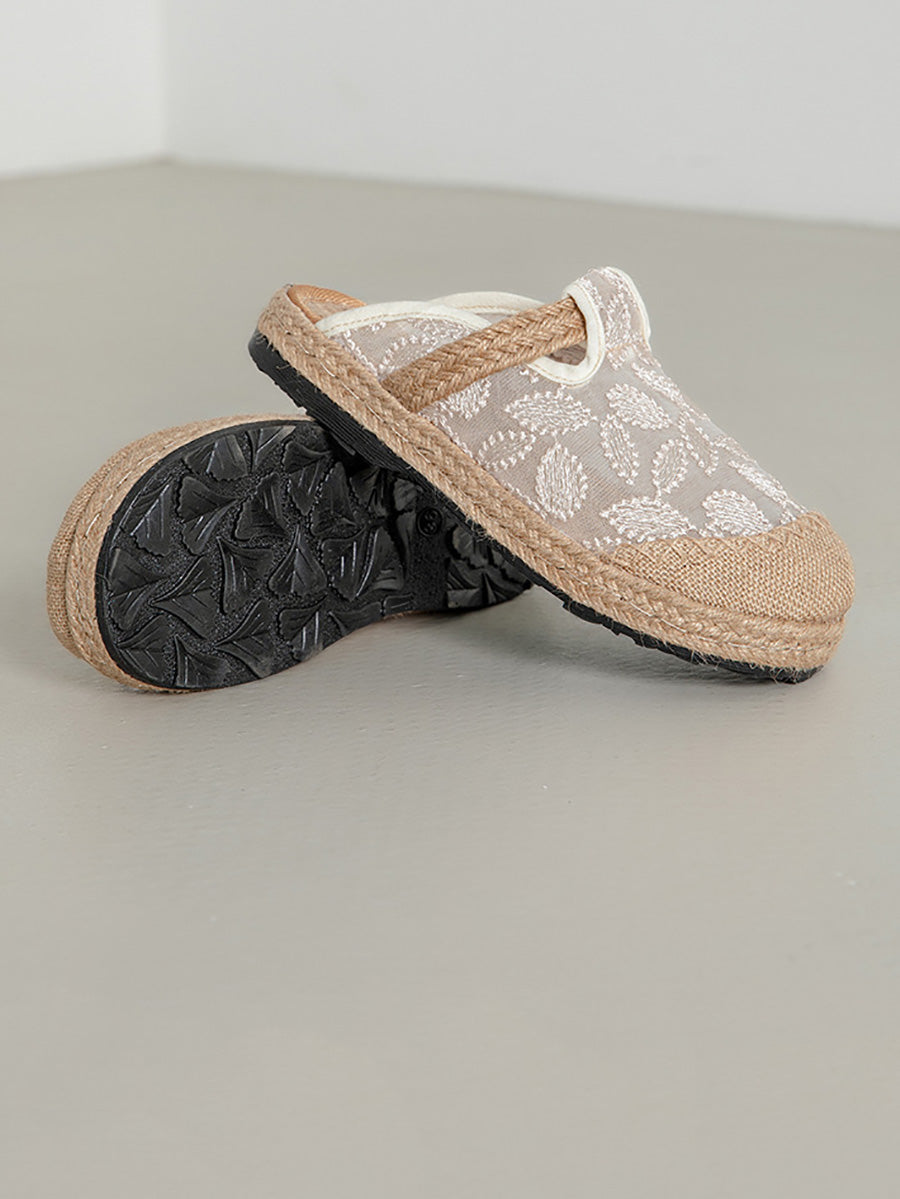 Linen Summer Women Ethnic Flower Embroidery Flat Shoes