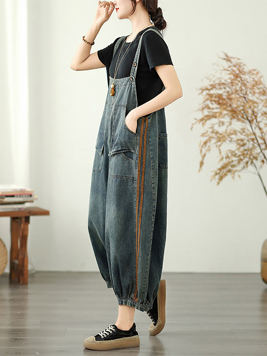 Loose Women Summer Jumpsuits Stripe Denim Worn