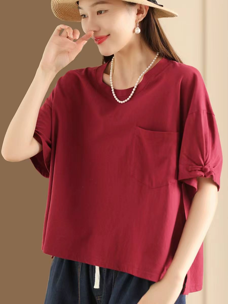 Women Summer Casual Solid Loose Cotton Shirt TY1004