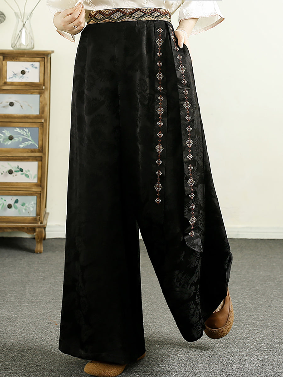 Women Summer Ethnic Jacquard Spliced Wide-leg Pants CV1009