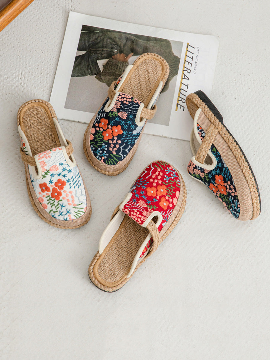Cotton Women Slippers Flower Embroidery Summer Ethnic