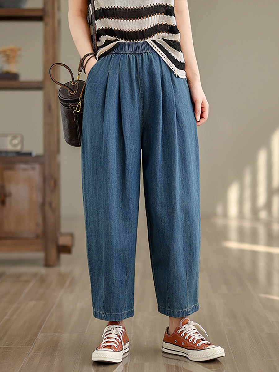 Women Summer Vintage Solid Denim Loose Harem Pants OP1007