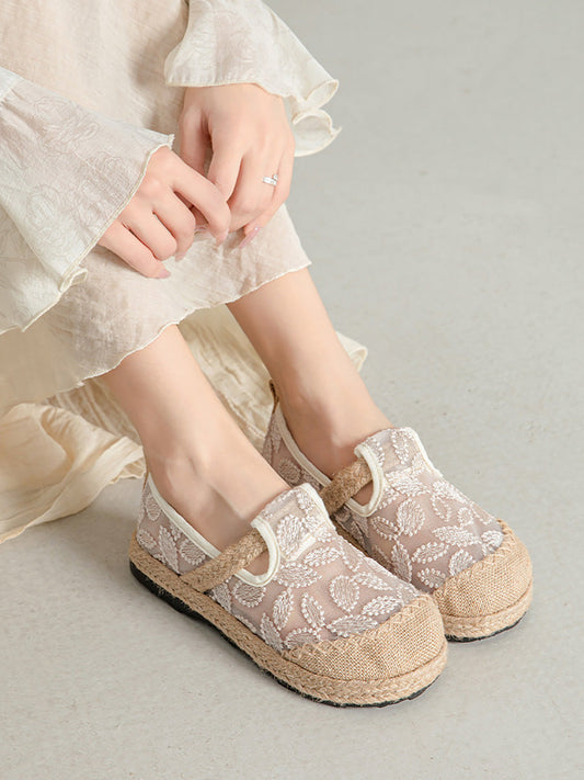 Linen Summer Women Ethnic Flower Embroidery Flat Shoes