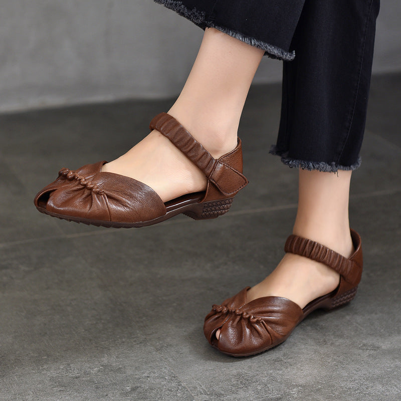Women Summer Solid Artsy Leather Low-Heel Shoes UI1021