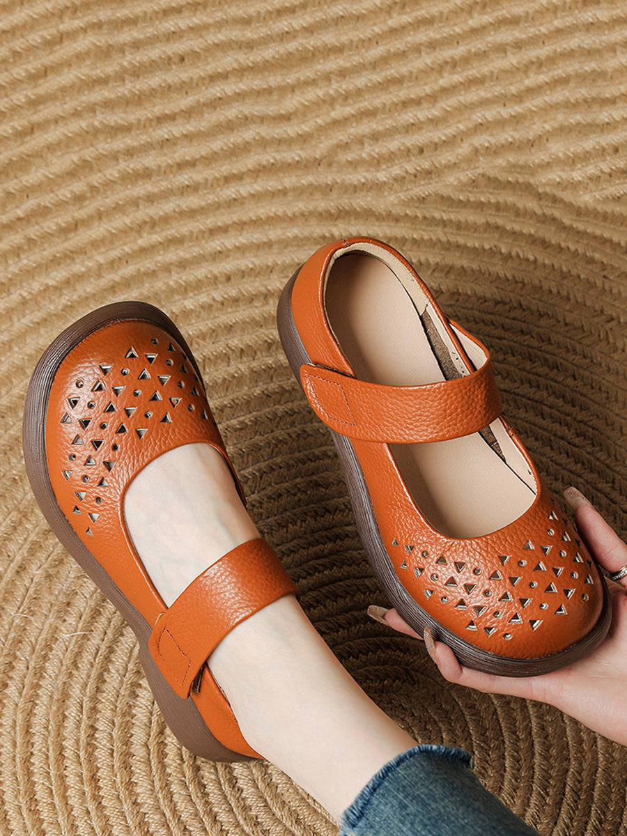 Hollow Summer Leather Out Women Shoes Vintage Platfrom