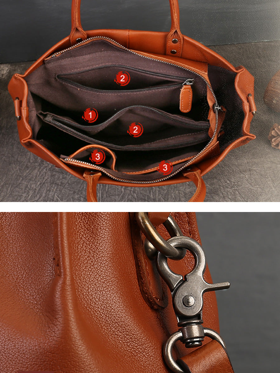 Women Leather Patchwork Large Capacity Hand Bag Shoulder Bag